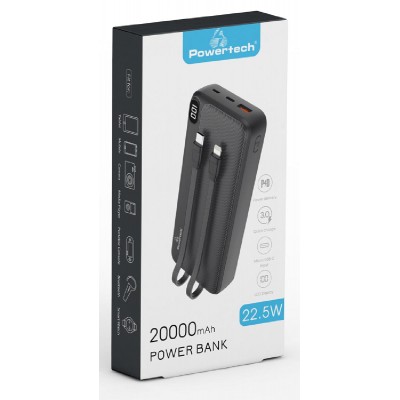 POWERTECH power bank PT-1064 20000mAh, 3x output, PD & QC, 22.5W, μαύρο POWERTECH power bank PT-1064 20000mAh, 3x output, PD & QC, 22.5W, μαύρο