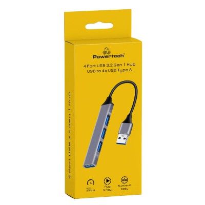 POWERTECH USB hub PT-1114, 4x USB θύρες, 5Gbps, γκρι POWERTECH USB hub PT-1114, 4x USB θύρες, 5Gbps, γκρι