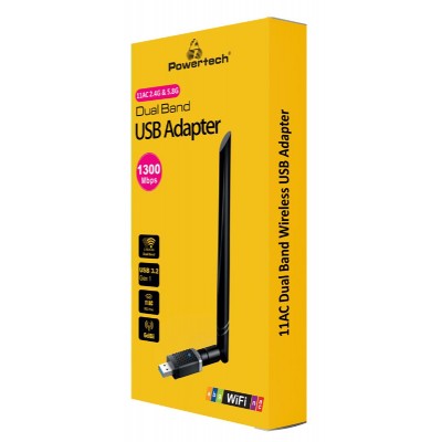 POWERTECH ασύρματος USB αντάπτορας PT-1132, 1300Mbps, 2.4/5GHz, 6dBi POWERTECH ασύρματος USB αντάπτορας PT-1132, 1300Mbps, 2.4/5GHz, 6dBi
