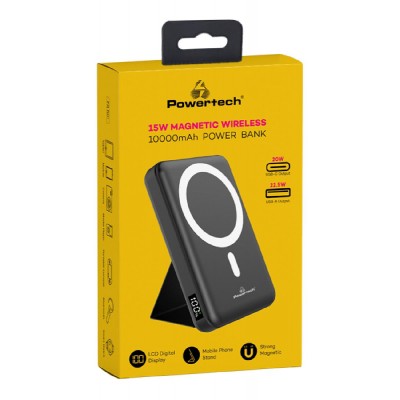 POWERTECH power bank PT-1136, 10000mAh, magnetic wireless, 22.5W, μαύρο POWERTECH power bank PT-1136, 10000mAh, magnetic wireless, 22.5W, μαύρο
