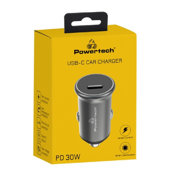 POWERTECH φορτιστής αυτοκινήτου PT-1147, USB-C, 30W PD, γκρι POWERTECH φορτιστής αυτοκινήτου PT-1147, USB-C, 30W PD, γκρι