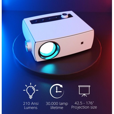 POWERTECH LED βιντεοπροβολέας PT-1158, Full HD, λευκός POWERTECH LED βιντεοπροβολέας PT-1158, Full HD, λευκός