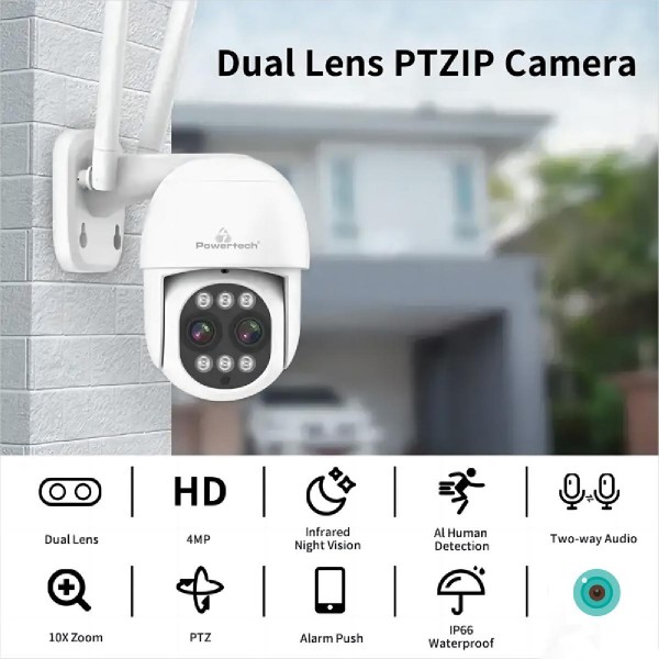 POWERTECH smart κάμερα PT-1163, 4MP, Wi-Fi, PTZ, SD, 8x zoom, IP65
