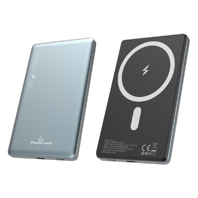 POWERTECH power bank PT-1171, 5000mAh, magnetic wireless, 15W, γκρι POWERTECH power bank PT-1171, 5000mAh, magnetic wireless, 15W, γκρι