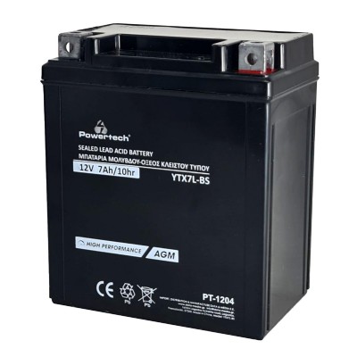 POWERTECH μπαταρία μολύβδου μοτοσυκλέτας PT-1204, 12V 7Ah, AGM, YTX7L-BS POWERTECH μπαταρία μολύβδου μοτοσυκλέτας PT-1204, 12V 7Ah, AGM, YTX7L-BS