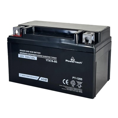 POWERTECH μπαταρία μολύβδου μοτοσυκλέτας PT-1205, 12V 7Ah, AGM, YTX7A-BS POWERTECH μπαταρία μολύβδου μοτοσυκλέτας PT-1205, 12V 7Ah, AGM, YTX7A-BS