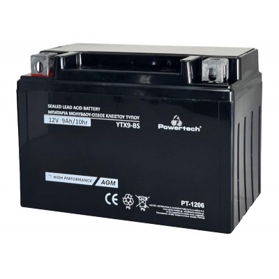 POWERTECH μπαταρία μολύβδου μοτοσυκλέτας PT-1206, 12V 9Ah, AGM, YTX9-BS POWERTECH μπαταρία μολύβδου μοτοσυκλέτας PT-1206, 12V 9Ah, AGM, YTX9-BS