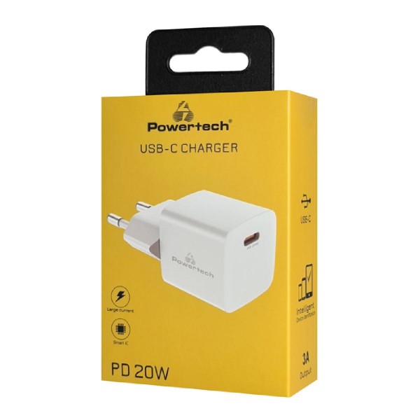 POWERTECH φορτιστής τοίχου PT-1223, USB-C, 20W, λευκός POWERTECH φορτιστής τοίχου PT-1223, USB-C, 20W, λευκός