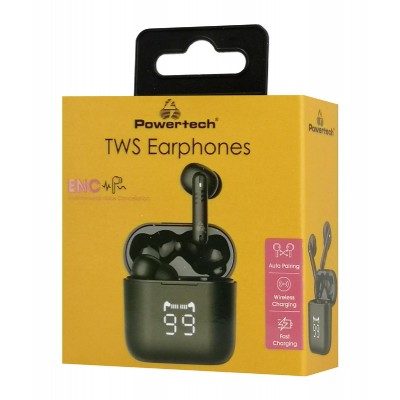 POWERTECH earphones με θήκη φόρτισης PT-1227, TWS, ENC, 30/480mAh, μαύρα POWERTECH earphones με θήκη φόρτισης PT-1227, TWS, ENC, 30/480mAh, μαύρα