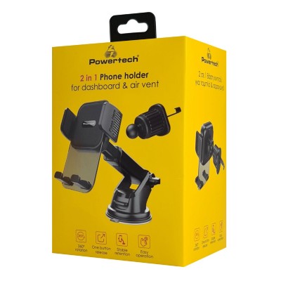 POWERTECH βάση smartphone αυτοκινήτου PT-1238, ταμπλό & αεραγωγών, μαύρη