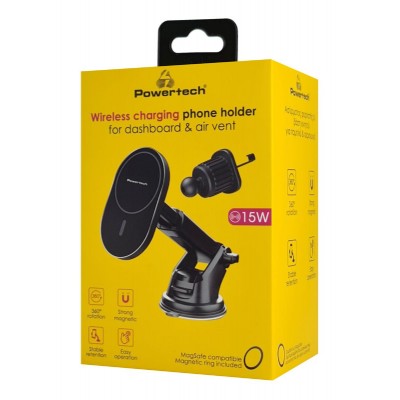 POWERTECH ασύρματος φορτιστής & βάση αυτοκινήτου PT-1241, 15W, μαύρος POWERTECH ασύρματος φορτιστής & βάση αυτοκινήτου PT-1241, 15W, μαύρος