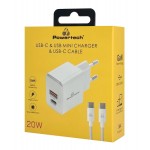 POWERTECH φορτιστής τοίχου PT-1248, καλώδιο, USB/USB-C, 20W, GaN, λευκός POWERTECH φορτιστής τοίχου PT-1248, καλώδιο, USB/USB-C, 20W, GaN, λευκός