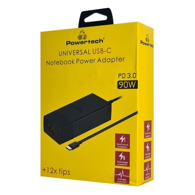 POWERTECH φορτιστής laptop PT-1256 με 12 βύσματα, USB-C PD, 90W, μαύρος POWERTECH φορτιστής laptop PT-1256 με 12 βύσματα, USB-C PD, 90W, μαύρος