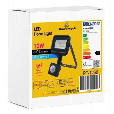 POWERTECH LED προβολέας PT-1260, με αισθητήρα κίνησης, 10W, 4000K, IP65 POWERTECH LED προβολέας PT-1260, με αισθητήρα κίνησης, 10W, 4000K, IP65
