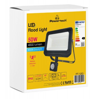 POWERTECH LED προβολέας PT-1263, με αισθητήρα κίνησης, 50W, 4000K, IP65 POWERTECH LED προβολέας PT-1263, με αισθητήρα κίνησης, 50W, 4000K, IP65