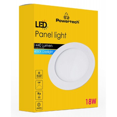 POWERTECH LED panel PT-1270 χωνευτό, 18W, Φ22cm, 4000K, 1440lm, λευκό POWERTECH LED panel PT-1270 χωνευτό, 18W, Φ22cm, 4000K, 1440lm, λευκό