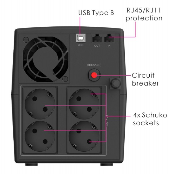 POWERTECH UPS Line Interactive PT-1297 με οθόνη, 1500VA, 900W, 4x Schuko, 2x RJ45/RJ11, USB Type B POWERTECH UPS Line Interactive PT-1297 με οθόνη, 1500VA, 900W, 4x Schuko, 2x RJ45/RJ11, USB Type B