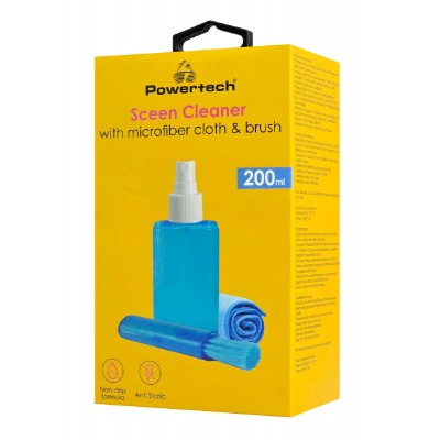 POWERTECH σπρέι καθαρισμού οθόνης PT-1313 με πανί μικροϊνών & βουρτσάκι, 200ml POWERTECH σπρέι καθαρισμού οθόνης PT-1313 με πανί μικροϊνών & βουρτσάκι, 200ml
