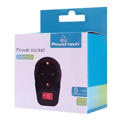 POWERTECH αντάπτορας ρεύματος PT-810, 1x schuko, 16A, μαύρος POWERTECH αντάπτορας ρεύματος PT-810, 1x schuko, 16A, μαύρος