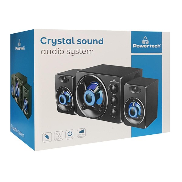 POWERTECH ηχεία Crystal sound PT-841, 2.1, 5W + 2x 3W, 3.5mm, μαύρα