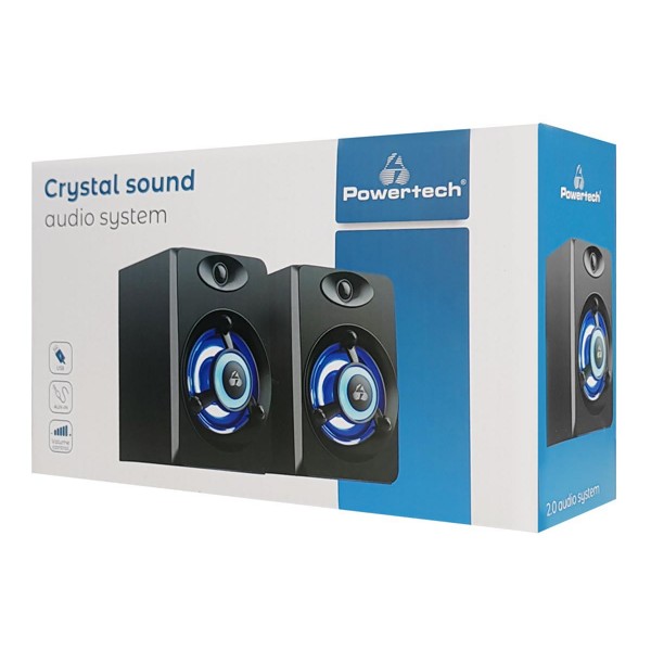 POWERTECH ηχεία Crystal sound PT-842, 2x 3W, 3.5mm, μαύρα