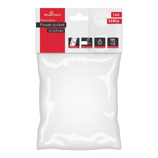 POWERTECH rewirable αντάπτορας ρεύματος PT-886, 5x schuko, 16A, λευκός POWERTECH rewirable αντάπτορας ρεύματος PT-886, 5x schuko, 16A, λευκός