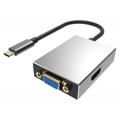 POWERTECH converter Type-C σε VGA/HDMI PTH-050, με USB 3.0, γκρι POWERTECH converter Type-C σε VGA/HDMI PTH-050, με USB 3.0, γκρι