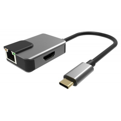 POWERTECH αντάπτορας USB Type-C σε HDMI + RJ45 + PD PTH-053, 4K, γκρι POWERTECH αντάπτορας USB Type-C σε HDMI + RJ45 + PD PTH-053, 4K, γκρι