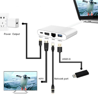 POWERTECH USB-C hub PTH-085, HDMI/RJ45/USB/USB-C PD θύρες, γκρι POWERTECH USB-C hub PTH-085, HDMI/RJ45/USB/USB-C PD θύρες, γκρι