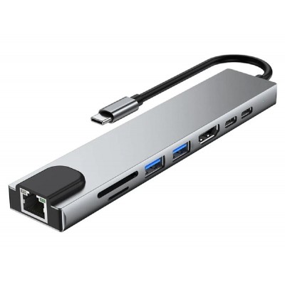 POWERTECH docking station PTH-103, 8 θυρών, USB-C σύνδεση, 100W PD, γκρι POWERTECH docking station PTH-103, 8 θυρών, USB-C σύνδεση, 100W PD, γκρι