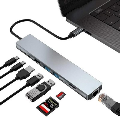 POWERTECH docking station PTH-103, 8 θυρών, USB-C σύνδεση, 100W PD, γκρι POWERTECH docking station PTH-103, 8 θυρών, USB-C σύνδεση, 100W PD, γκρι