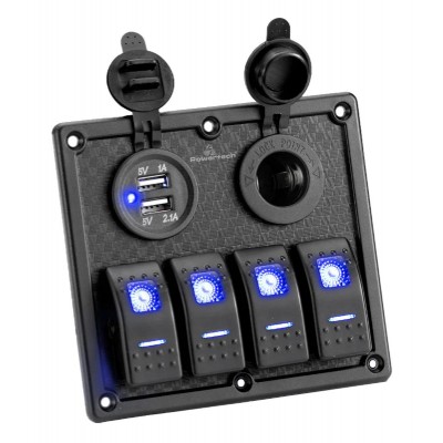 POWERTECH πάνελ σκαφών & οχημάτων PTL-017, πρίζα 12V/2x USB/4x διακόπτες POWERTECH πάνελ σκαφών & οχημάτων PTL-017, πρίζα 12V/2x USB/4x διακόπτες