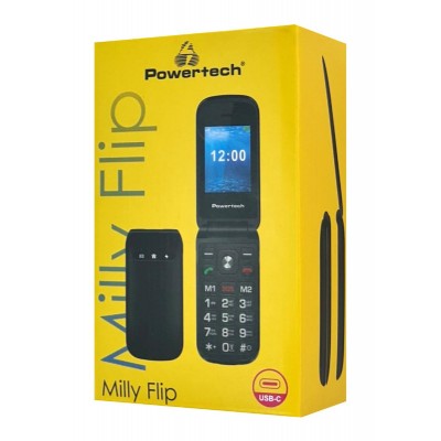 POWERTECH κινητό τηλέφωνο Milly Flip, 2.4", dual SIM, πλήκτρο SOS, μαύρο POWERTECH κινητό τηλέφωνο Milly Flip, 2.4", dual SIM, πλήκτρο SOS, μαύρο