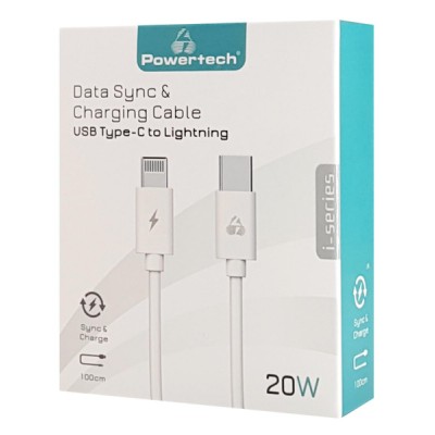 POWERTECH Καλώδιο USB Type-C σε Lightning PTR-0092, 20W 3A, 1m, λευκό POWERTECH Καλώδιο USB Type-C σε Lightning PTR-0092, 20W 3A, 1m, λευκό