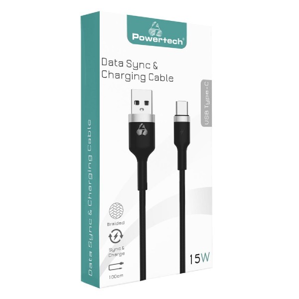 POWERTECH καλώδιο USB σε USB-C metal PTR-0096, 15W 3A, 1m, μαύρο