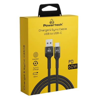 POWERTECH καλώδιο USB σε USB-C PTR-0129, PD 60W, copper, 60cm, μαύρο POWERTECH καλώδιο USB σε USB-C PTR-0129, PD 60W, copper, 60cm, μαύρο