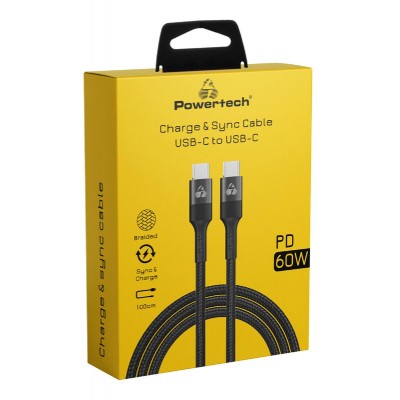 POWERTECH καλώδιο USB-C PTR-0130, PD 60W, copper, 1m, μαύρο POWERTECH καλώδιο USB-C PTR-0130, PD 60W, copper, 1m, μαύρο