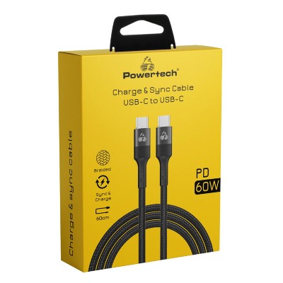 POWERTECH καλώδιο USB-C PTR-0131, PD 60W, copper, 60cm, μαύρο POWERTECH καλώδιο USB-C PTR-0131, PD 60W, copper, 60cm, μαύρο