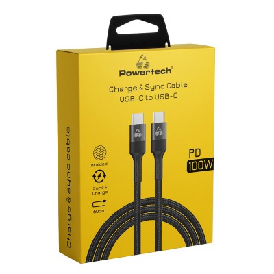 POWERTECH καλώδιο USB-C PTR-0133, PD 100W, copper, 60cm, μαύρο POWERTECH καλώδιο USB-C PTR-0133, PD 100W, copper, 60cm, μαύρο