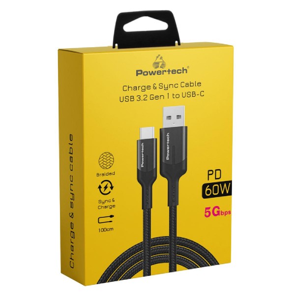 POWERTECH καλώδιο USB σε USB-C PTR-0134 PD 60W, 5Gbps, copper, 1m, μαύρο POWERTECH καλώδιο USB σε USB-C PTR-0134 PD 60W, 5Gbps, copper, 1m, μαύρο