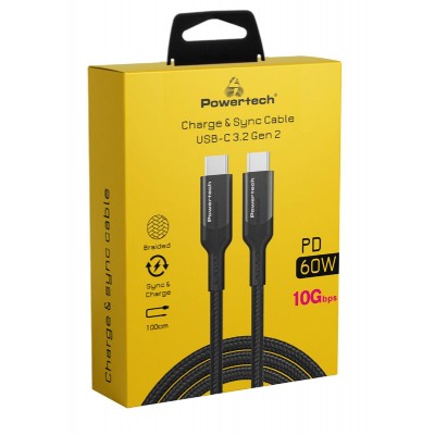 POWERTECH καλώδιο USB-C PTR-0135, PD 60W, 10Gbps, copper, 1m, μαύρο POWERTECH καλώδιο USB-C PTR-0135, PD 60W, 10Gbps, copper, 1m, μαύρο