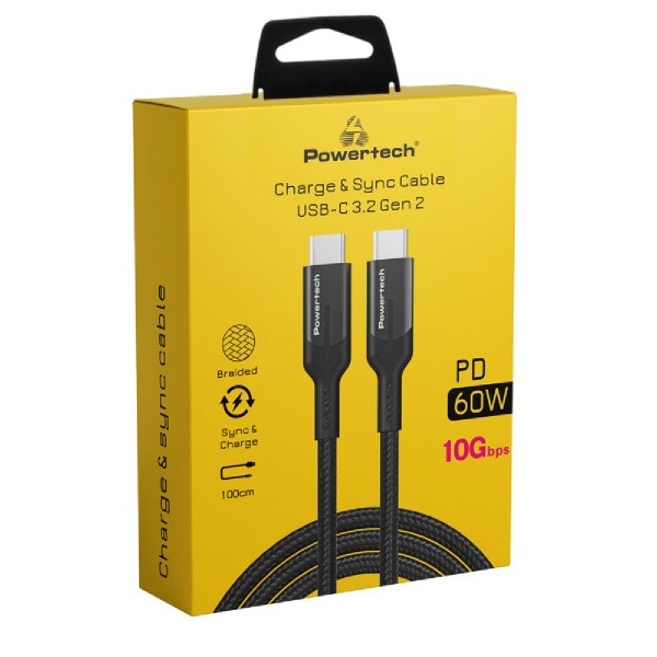 POWERTECH καλώδιο USB-C PTR-0135, PD 60W, 10Gbps, copper, 1m, μαύρο POWERTECH καλώδιο USB-C PTR-0135, PD 60W, 10Gbps, copper, 1m, μαύρο