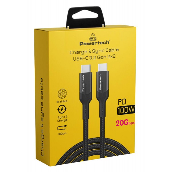 POWERTECH καλώδιο USB-C PTR-0136, PD 100W, 20Gbps, copper, 1m, μαύρο POWERTECH καλώδιο USB-C PTR-0136, PD 100W, 20Gbps, copper, 1m, μαύρο