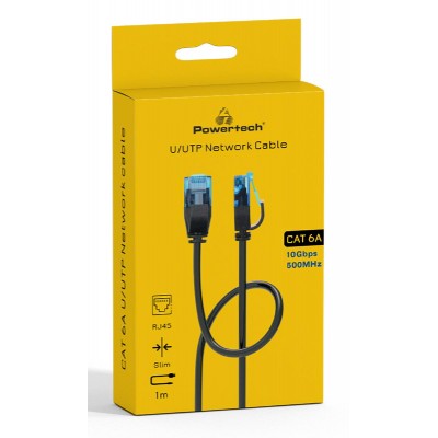 POWERTECH καλώδιο δικτύου PTR-0142, Cat 6a U/UTP, copper, 1m, μαύρο POWERTECH καλώδιο δικτύου PTR-0142, Cat 6a U/UTP, copper, 1m, μαύρο