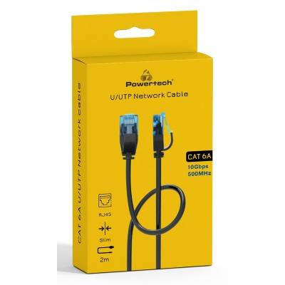 POWERTECH καλώδιο δικτύου PTR-0143, Cat 6a U/UTP, copper, 2m, μαύρο POWERTECH καλώδιο δικτύου PTR-0143, Cat 6a U/UTP, copper, 2m, μαύρο