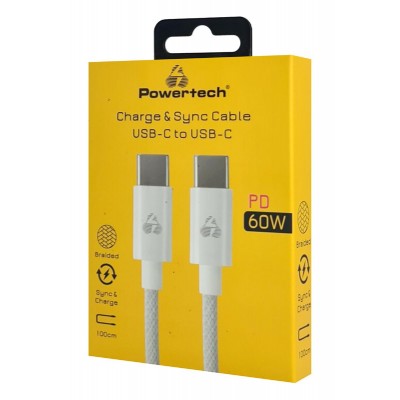 POWERTECH καλώδιο USB-C PTR-0183, 60W, 480Mbps, 1m, λευκό POWERTECH καλώδιο USB-C PTR-0183, 60W, 480Mbps, 1m, λευκό