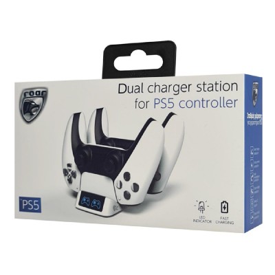 ROAR βάση φόρτισης gamepad RR-0019 για 2x PS5 DualSense, λευκή ROAR βάση φόρτισης gamepad RR-0019 για 2x PS5 DualSense, λευκή