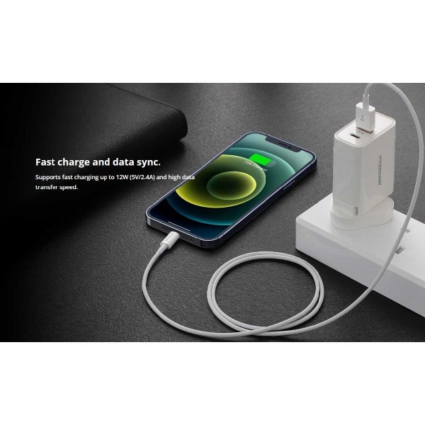 ROCKROSE καλώδιο USB σε Lightning Zeta AL, 2.4A 12W, 1m, λευκό ROCKROSE καλώδιο USB σε Lightning Zeta AL, 2.4A 12W, 1m, λευκό