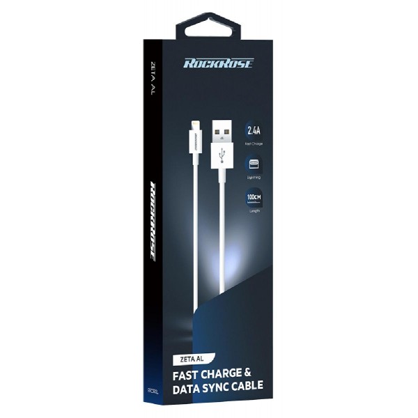 ROCKROSE καλώδιο USB σε Lightning Zeta AL, 2.4A 12W, 1m, λευκό