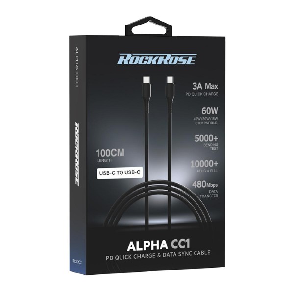 ROCKROSE καλώδιο USB-C Alpha CC1, 3A 60W, 1m, μαύρο